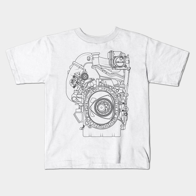 Mazda RX-7 FC FD RX-8 engine Vankel rotary engine blueprint Kids T-Shirt by dygus